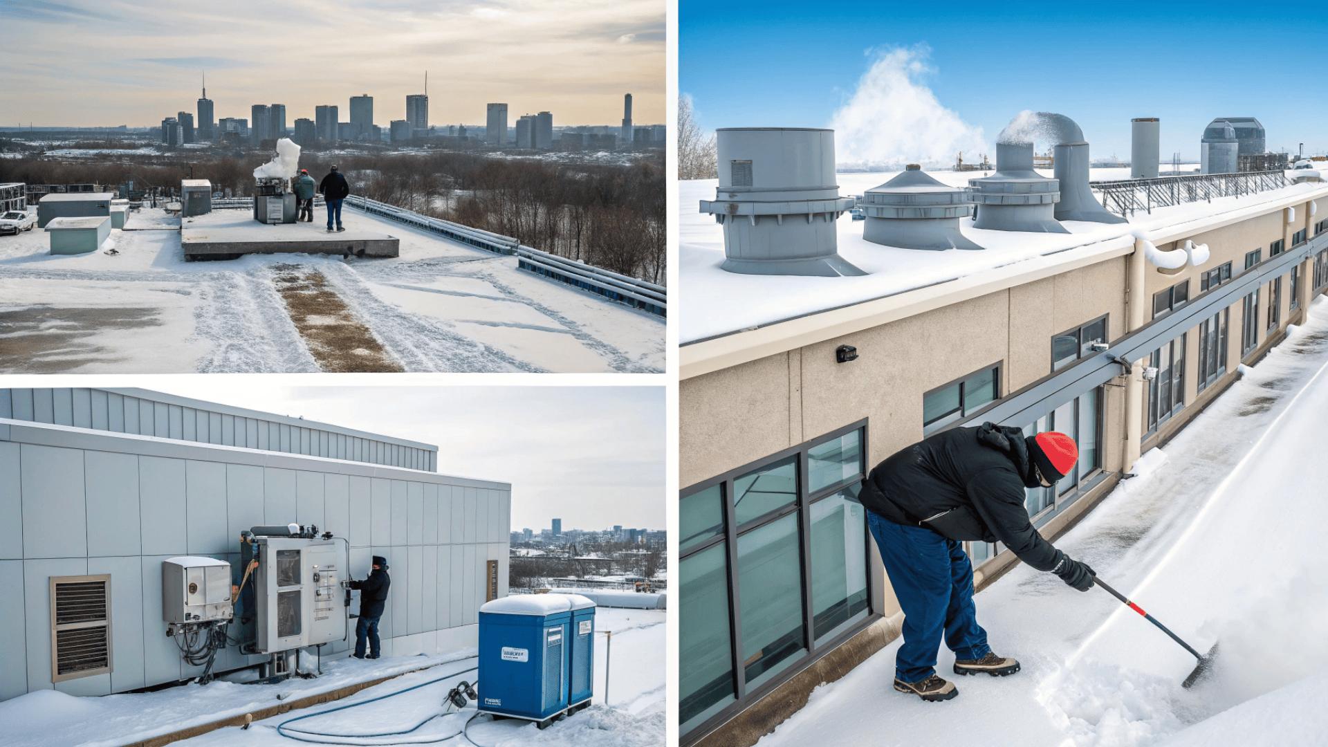 Rooftop of a commercial building with snow